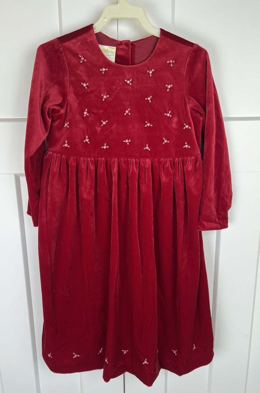 Vintage Laura Ashley Mother & Child Girls 6 Cranberry Velvet Rose Holiday Dress